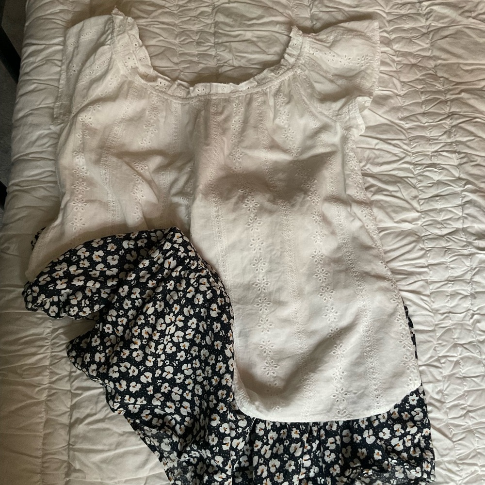A diva white eyelet top and Anne Carson Navy and White Floral Skirt